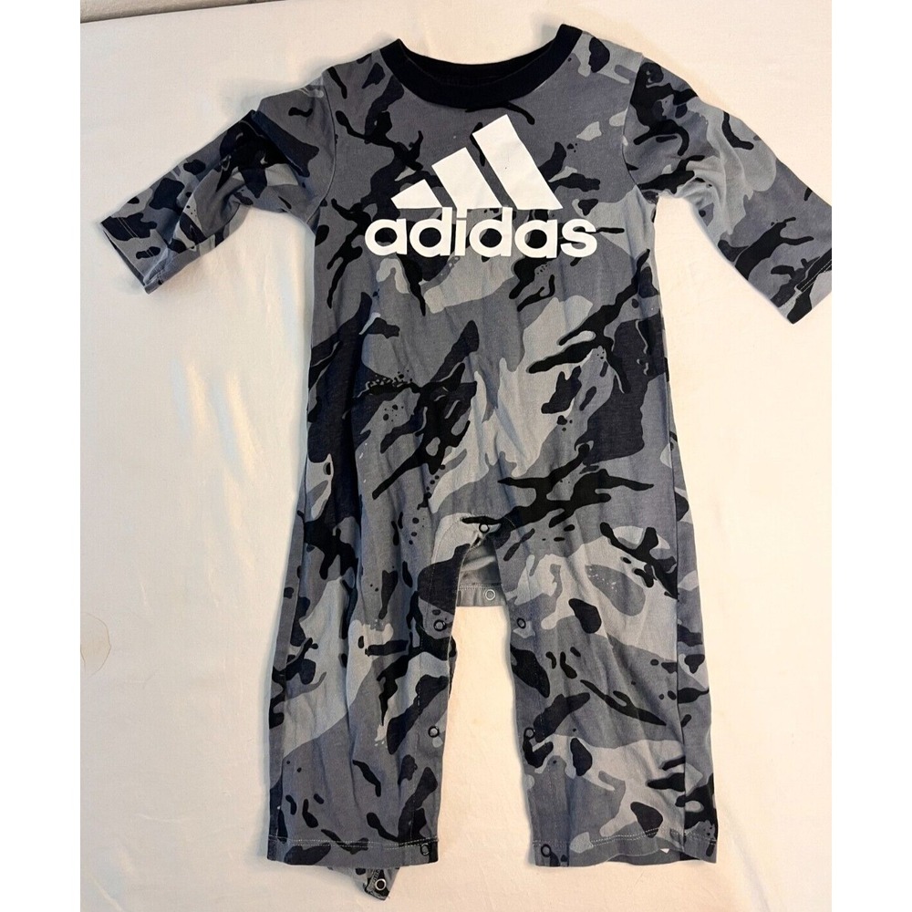 Adidas Baby Boy Jumpsuit Romper 18 Month Long Sleeve Camo Black Gray‎ White One